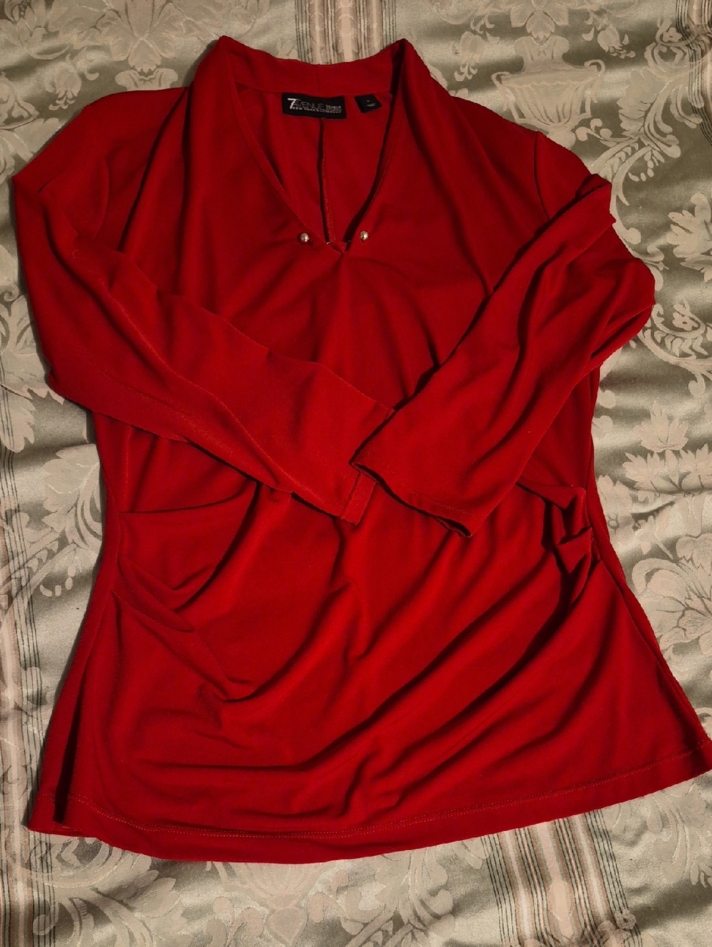 Zorana Red V-Neck Long Sleeve Top with Stud Detail